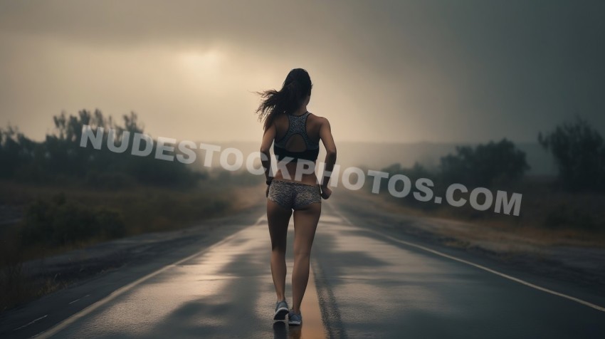 Woman Jogging on Road