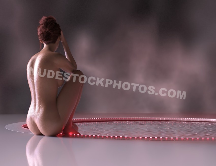 Nude Woman Sitting at the Pink Pool