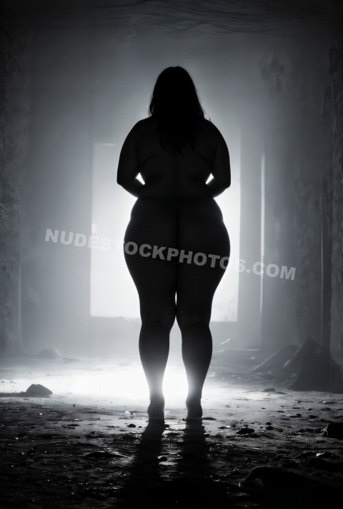 Naked Obese woman in dark place